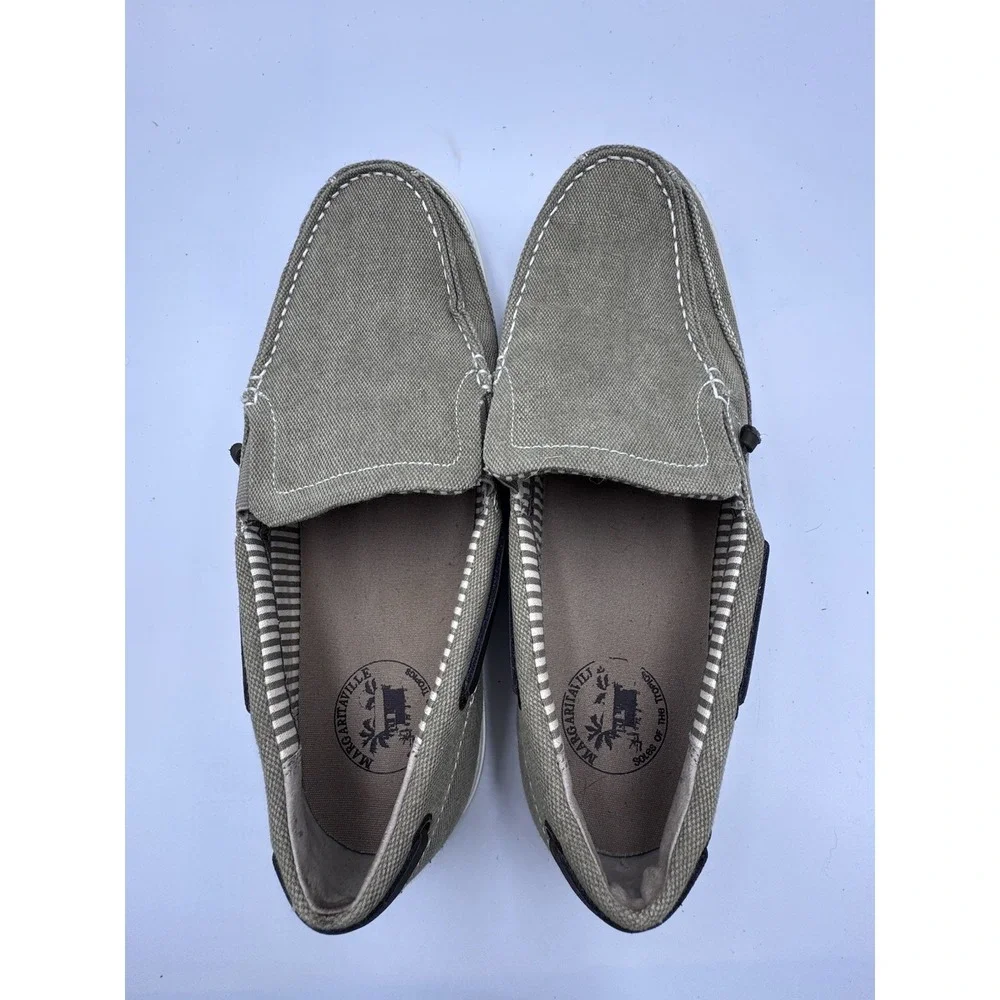Margaritaville Dock Boat Shoes Mens US 13 Green White Canvas Slip On MFM171209